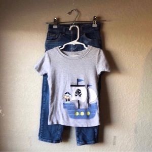 Bundle Set of Straight Leg Jeans & Gray Pirate Short Sleeve Shirt Boys Size 5